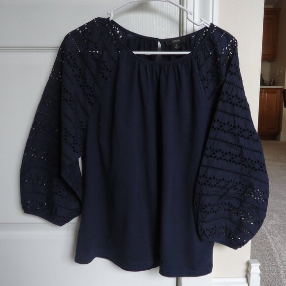J Crew Top S Eyelet Sleeves - Picture 3 of 9